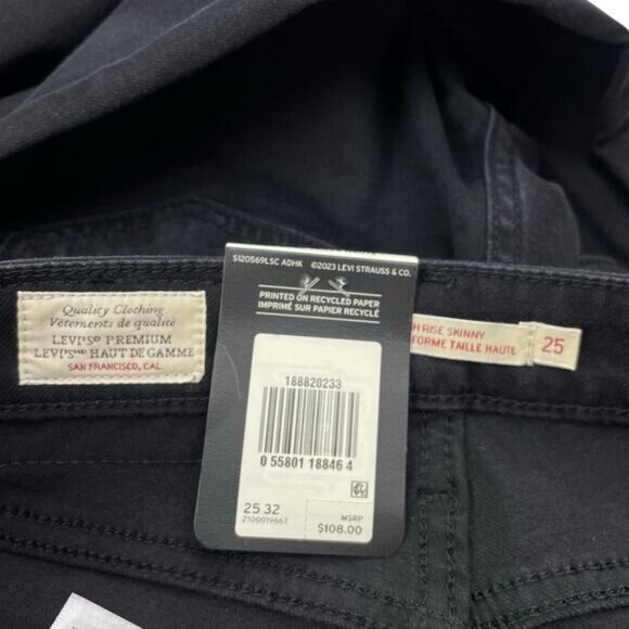 Levi's 721 High Rise Skinny Jean Size 25 Long Shot - Black - Picture 3 of 8